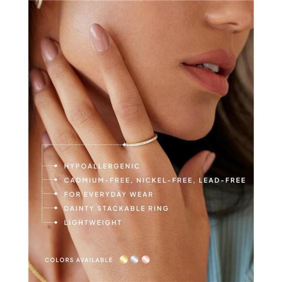 14K Gold Plated Sterling Silver CZ Eternity Stackable Ring Thin Wedding Band Wom - Picture 4 of 7